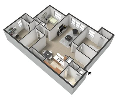 Floor plan for 3 beds, 2 baths, 1209 sqft